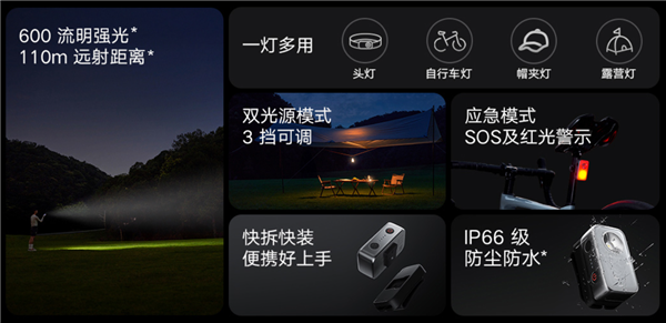 小米米家户外多功能灯开售：129元新葡京600流明、110米远射！(图4)
